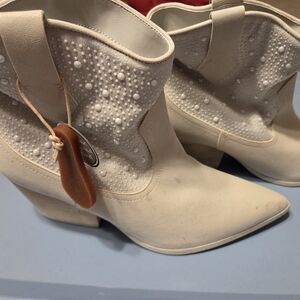 MIA Cream Ankle Booties with Pearl Detailing
